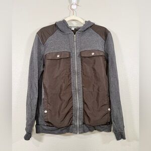 Calvin Klein Hoodie Jacket Full Zip Gray Black Color-block Pockets Men Size Med